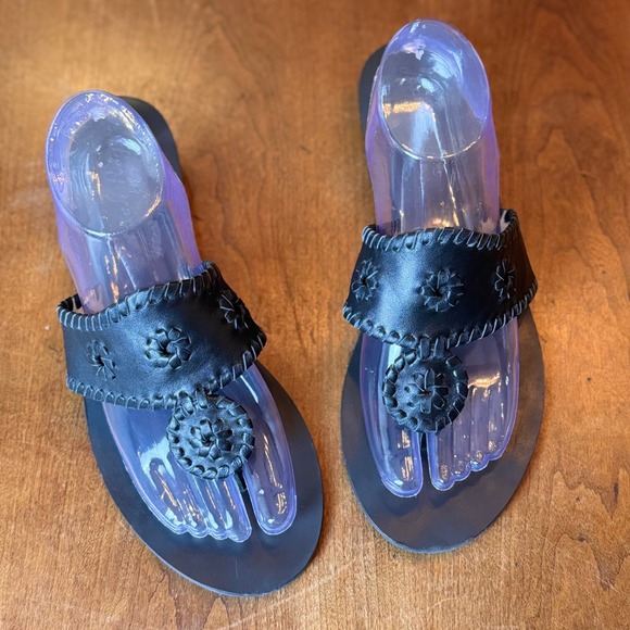 Jack Rogers Shoes - Jack Rogers Sandals Womens 10 Black Jacks Flat Leather Whipstitch Rondelle Thong